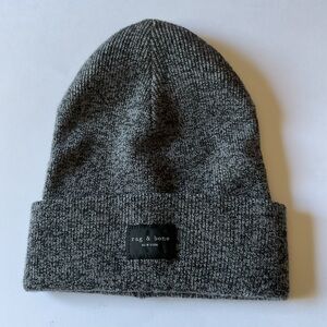 RAG & BONE ADDISON GRAY BLACK MARL WOOL RIB KNIT BEANIE OS NWOT